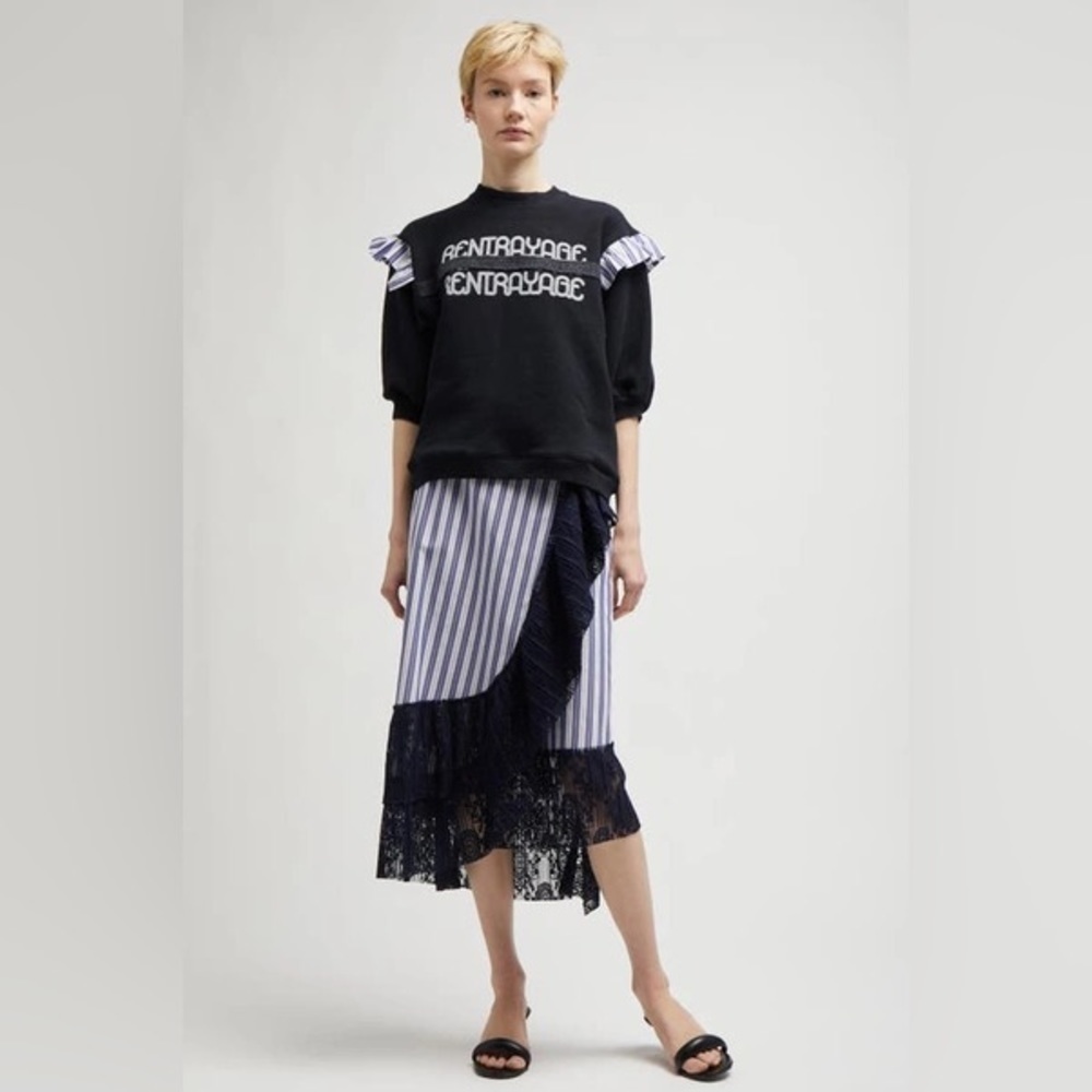 New Rentrayage Logo Graphic Ruffle Sweatshirt In Blue And Black 3/4 Sleeve Sz M — image 2 of 8